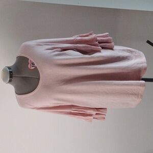 New Directions women's XL pink blouse with bell crotcheted sleeves.